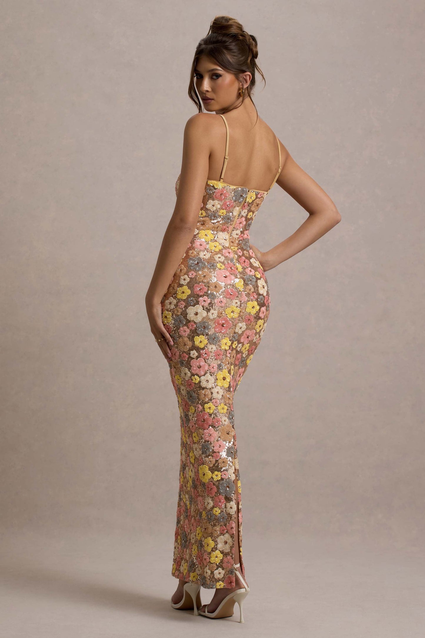 Victoria | Women's Floral Glitter Bodycon Maxi Dress
