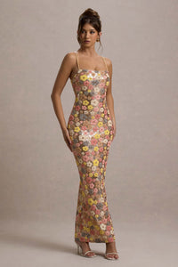 Victoria | Women's Floral Glitter Bodycon Maxi Dress