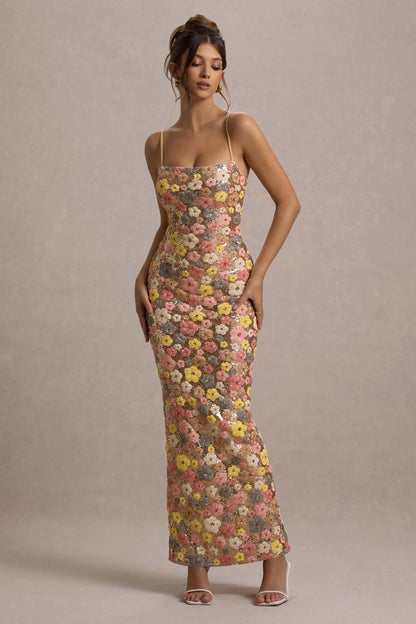 Victoria | Women's Floral Glitter Bodycon Maxi Dress