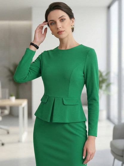 Maria | Women's Peplum Wedding Guest Midi Dress