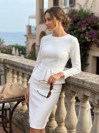 Maria | Women's Peplum Wedding Guest Midi Dress