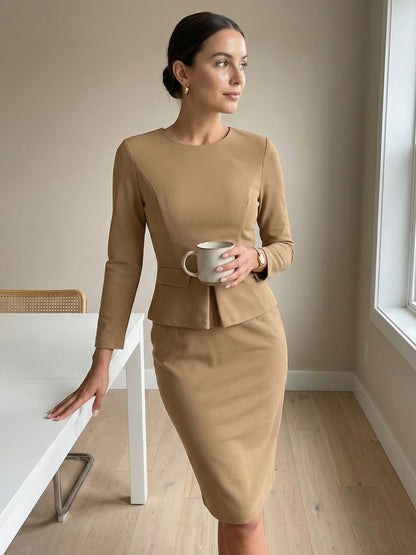 Maria | Women's Peplum Wedding Guest Midi Dress