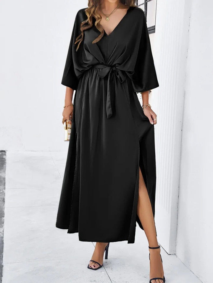 Emina | Women's Elegant Satin Wrap Dress With Side Slit