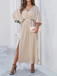 Emina | Women's Elegant Satin Wrap Dress With Side Slit