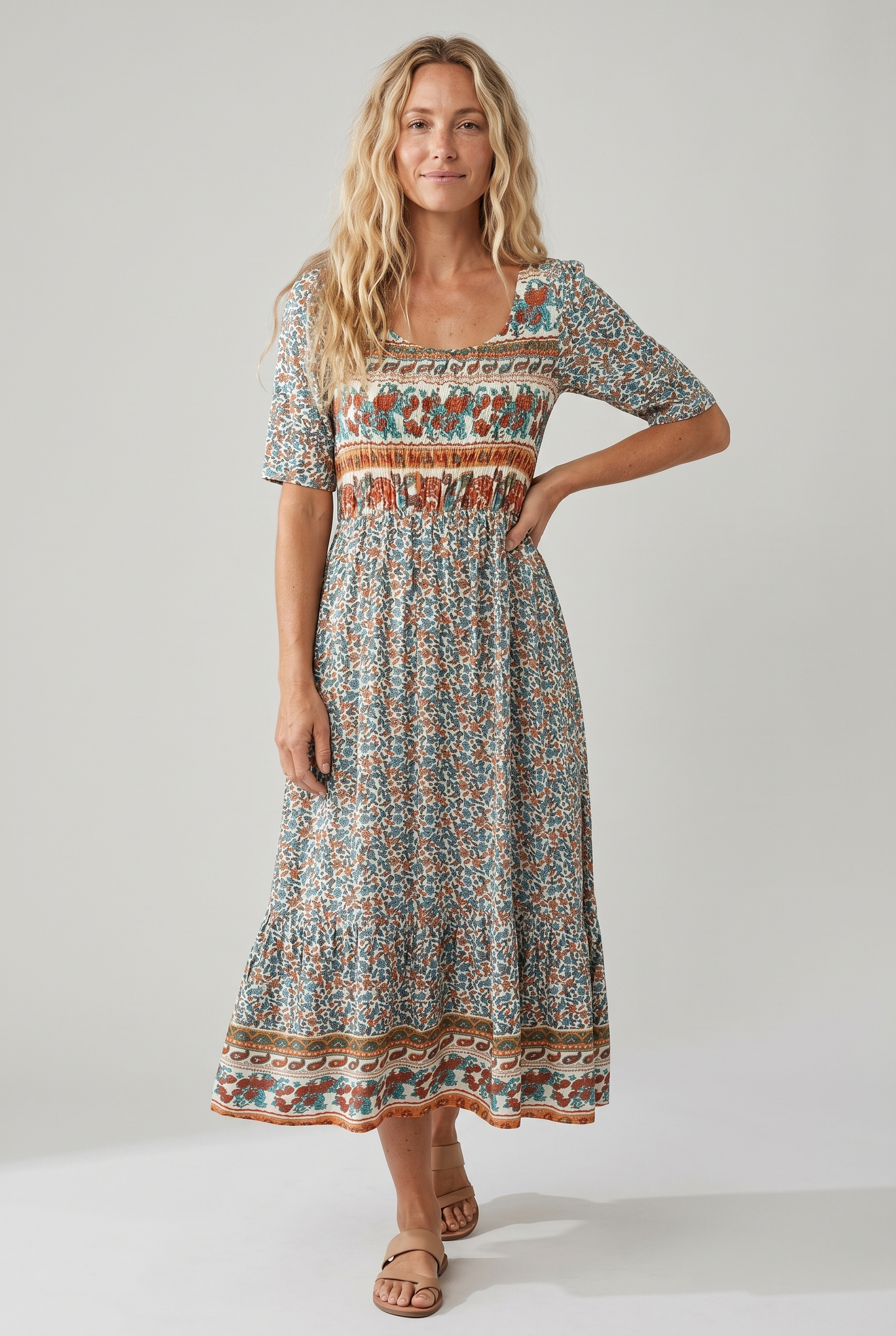 Emily | Women's Printed Boho Midi Dress