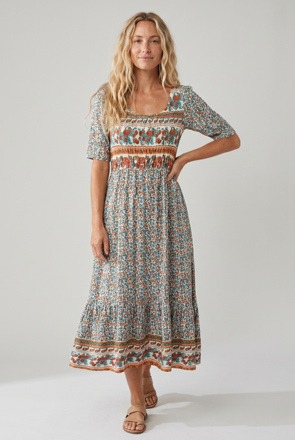 Emily | Women's Printed Boho Midi Dress