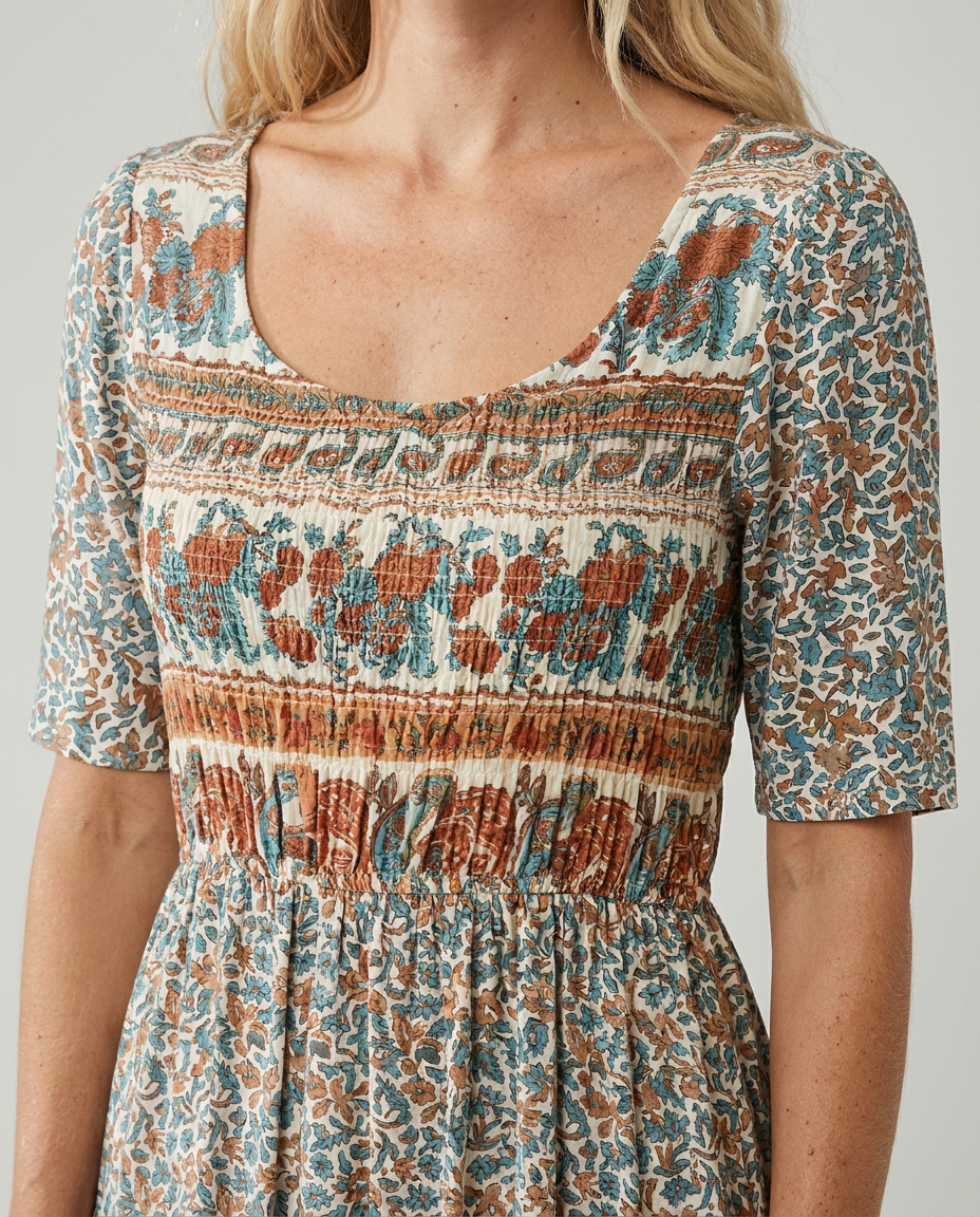 Emily | Women's Printed Boho Midi Dress